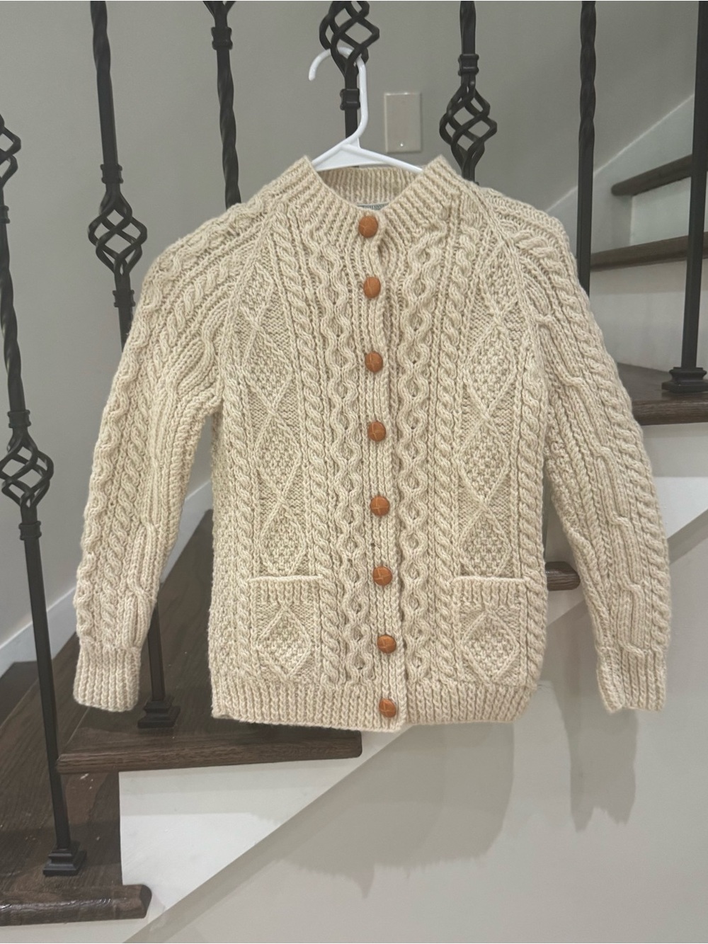 Vintage John Molloy Irish Aran Wool Cable-Knit Cardigan